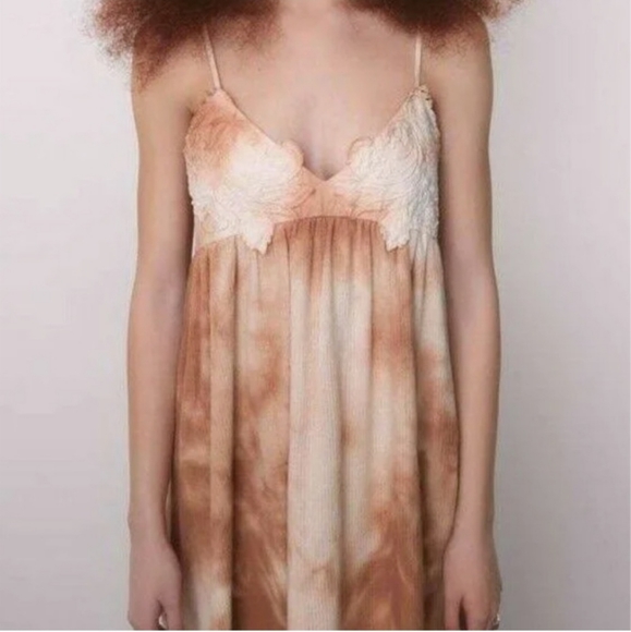 Zara tie dye embroidered applique beige rose knit midi maxi dress size medium M - Picture 3 of 11